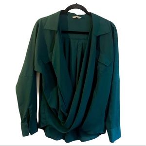Naked Zebra Nordstrom teal green wrap blouse sz L